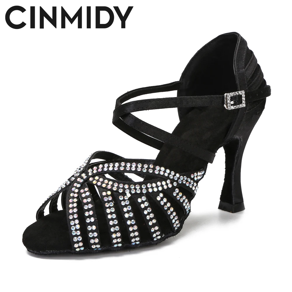 

CINMIDY Latin Dance Shoes Women Tango Rumba Samba Rhinestones Party Wedding Sandals Ballroom Dancing Shoes Waltz Dance Heels