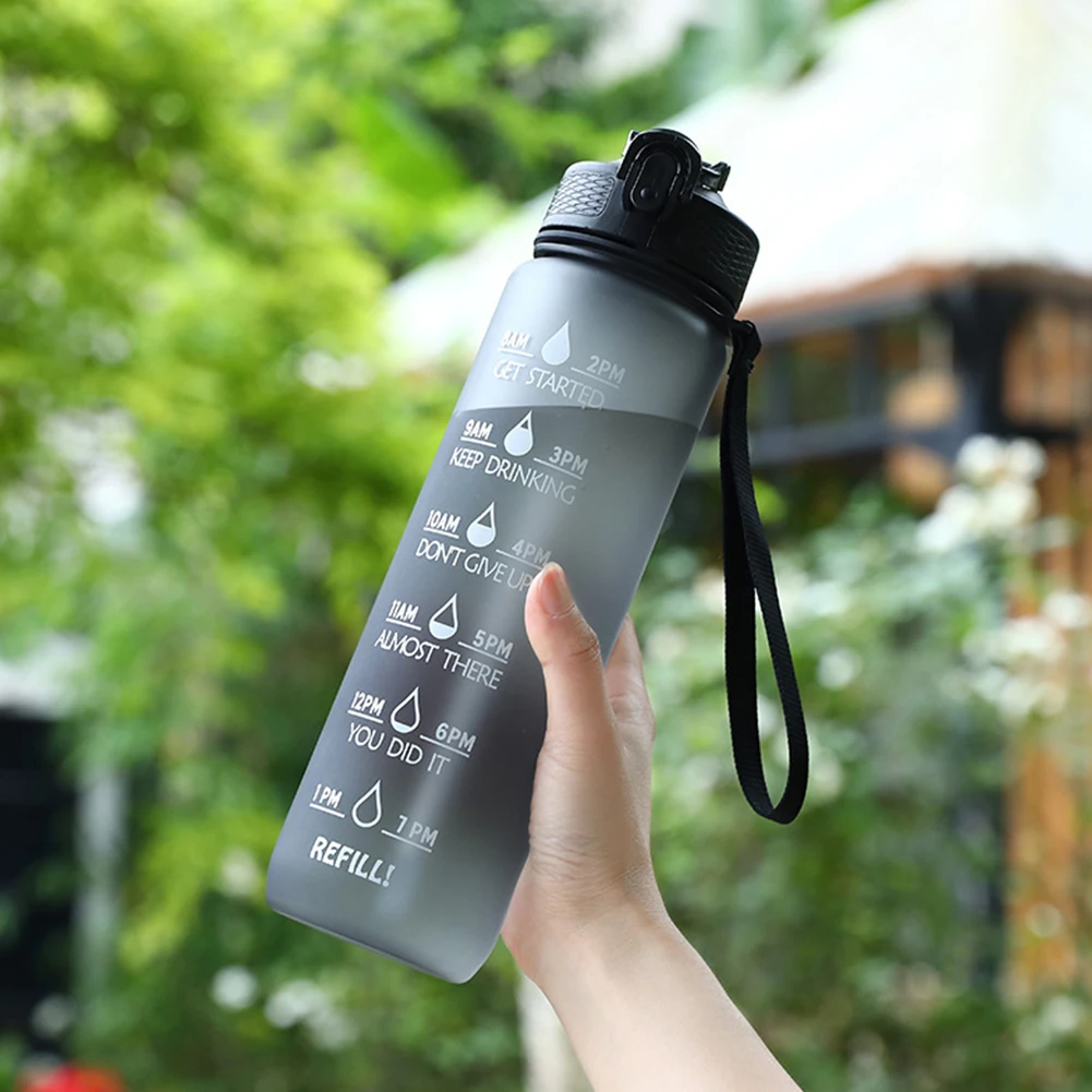 1000ml Sports Water Bottle Leakproof Plastic Frosted Cup BPA-Free Portable Drinking Cup with Time Scale for Camping Running 4