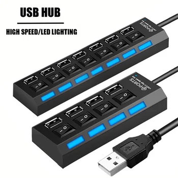 USB 2.0 HUB USB 3.0 Power Adapter Multi USB Ports Power Adapter Expander USB Multi Port Splitter With Switch For Laptop Computer
