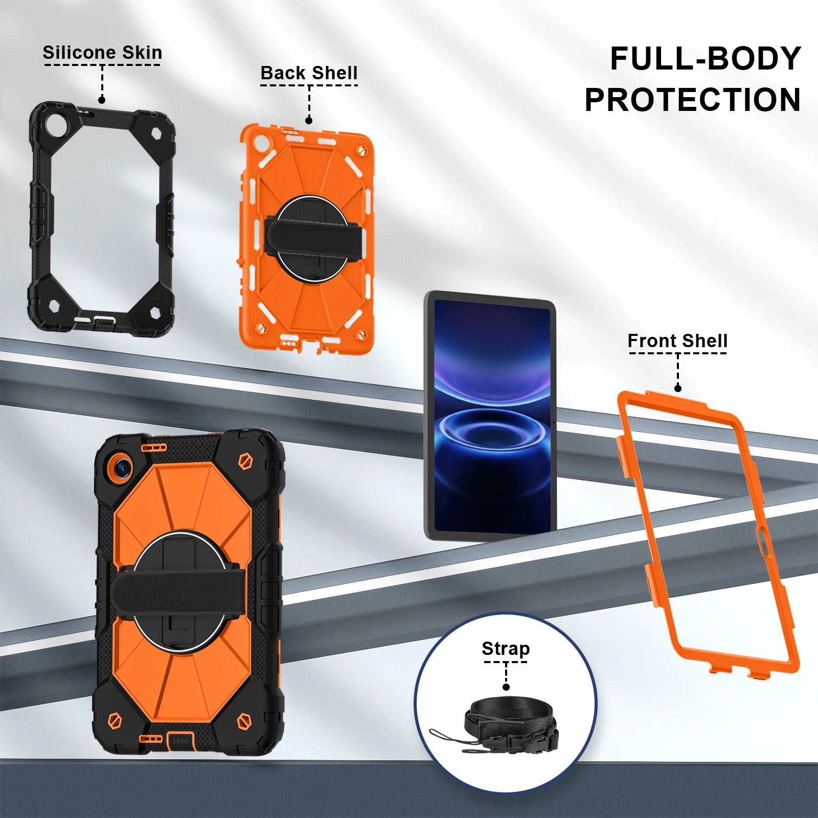 Shockproof 360° Rotating Tablet Case with Stand and Shoulder Strap