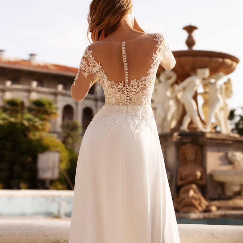 Elegant Customized Wedding Dresses A Line V Neck Bride Dress Lace Long Sleeves Bridal Gowns Applique Vestidos De Novia