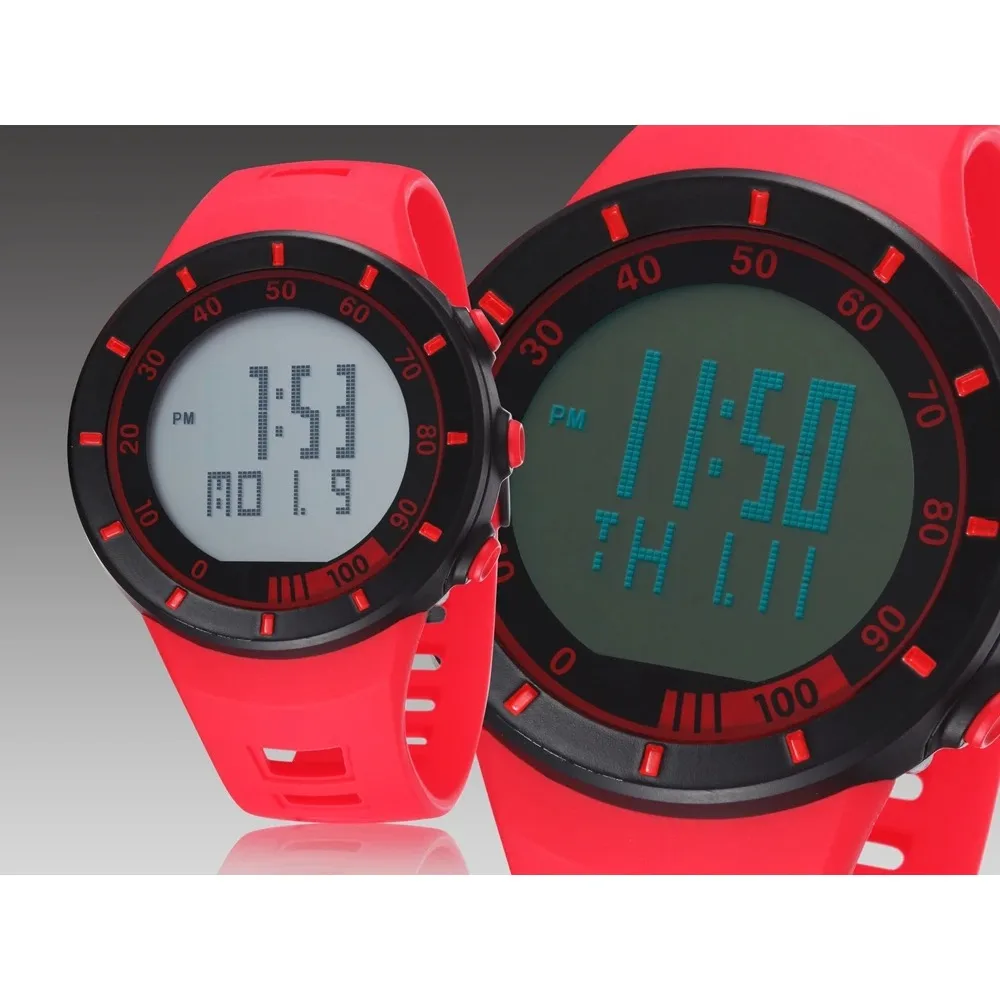 

OHSEN Brand LCD Digital Watch Mens Womens Outdoor Sport Watches 50M Waterproof Fashion Red Rubber Band Wristwatch Clocks Gifts