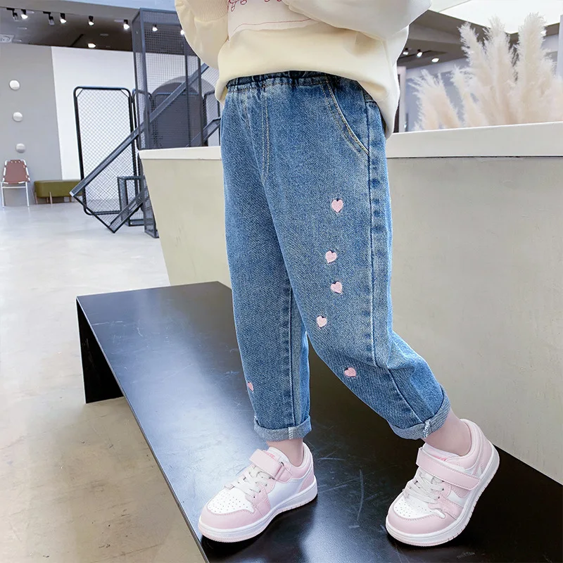 RAISE YOUNG 봄  청바지 소녀용 하트 자수 신축성 허리 키즈 여아 바..