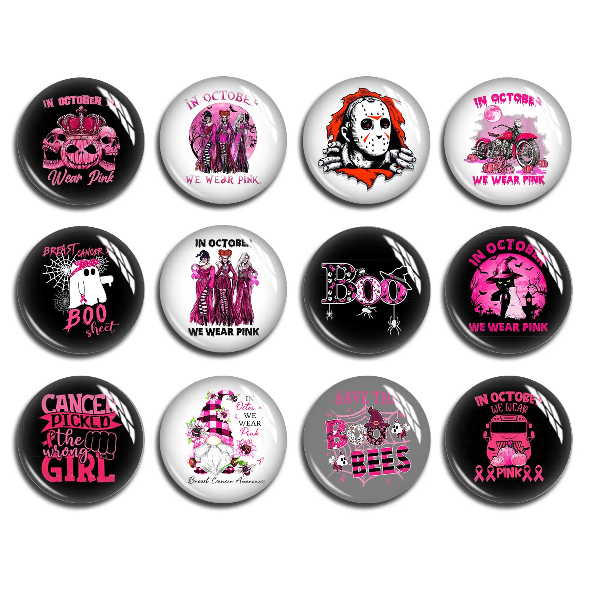 

Halloween Pink Ribbon Cabochon, Breast Cancer Image Round/Oval/Teardrop Glass Dome,10mm 12mm 25mm 40mm 10x14mm 13x18mm -fj2157