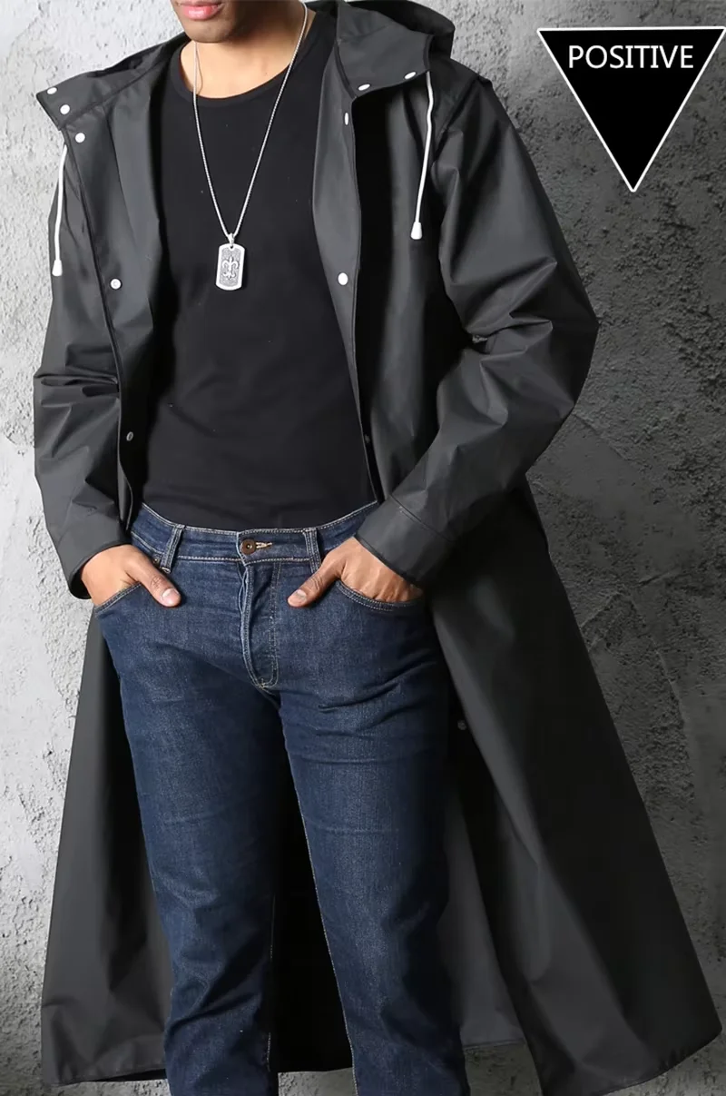 Unisex Black Windbreaker Raincoat - Waterproof Hooded Long Coat for Motorcycle, Biking, Hiking & Fishing(All-Weather Protection)