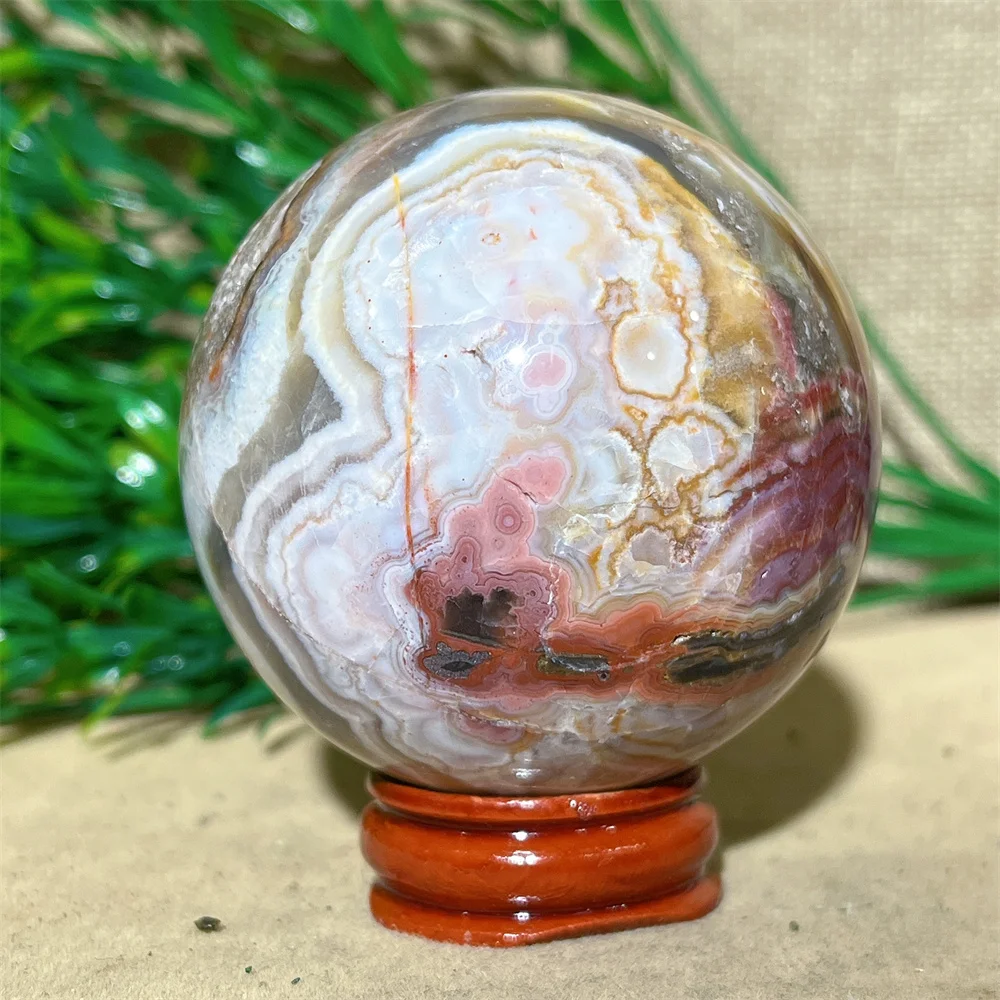 Crystal Natural Mexican Agate Sphere Ball Quartz Stone Mineral Beauty Gemstones Minerals Ornaments Home Decoration+Stand 4