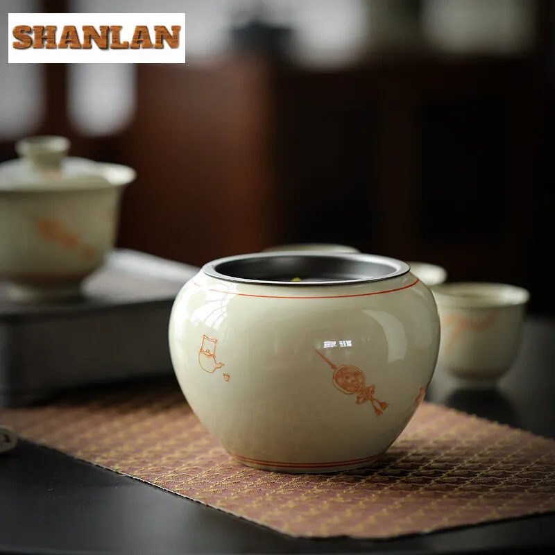 500ml Retro Grass Wood Ash Ceramic Jianshui Ancient Tea Cup Wash Basin Writing-brush Washer Household Chaxi for Tea Decoration