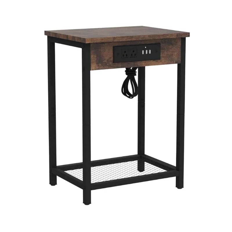 Nightstand with Charging Station Bedroom End Side Table with USB Ports  outlets Modern Record Player Stand 2-Tier Bedside Table 3