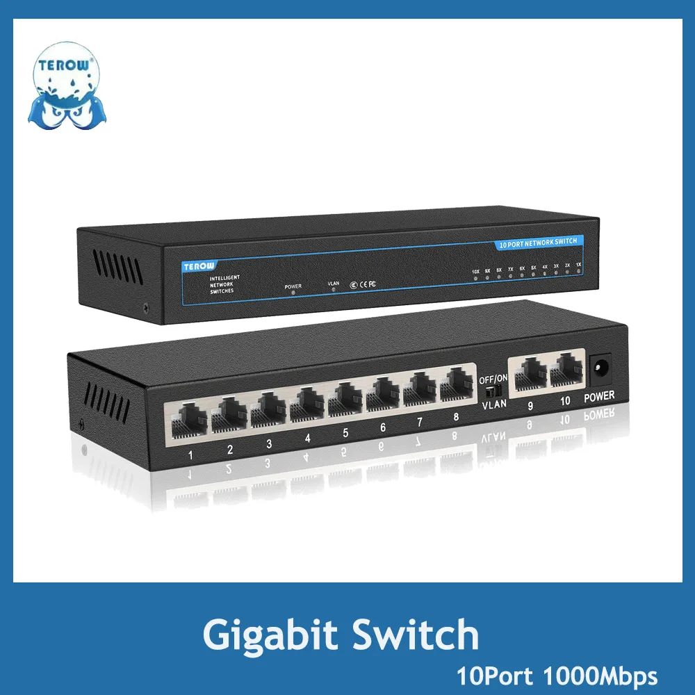 Portas Switch Ethernet Rápido 1000mbps Switch de Rede para Câmera ip Vigilância Voip Telefone Aplicativo sem Fio 10