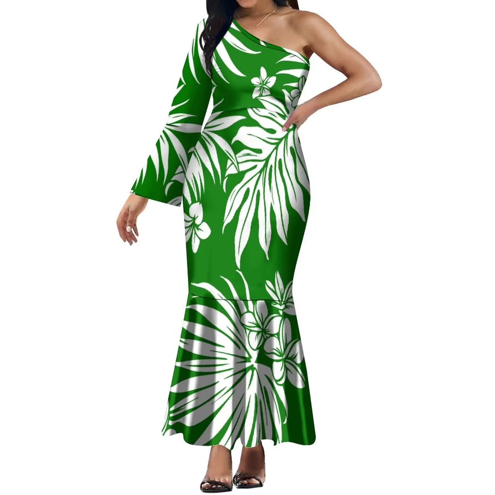 

Новинка женское платье-Русалка с длинным рукавом на одно плечо модный дизайн полинезийский художественный узор летнее качественное тканевое платье