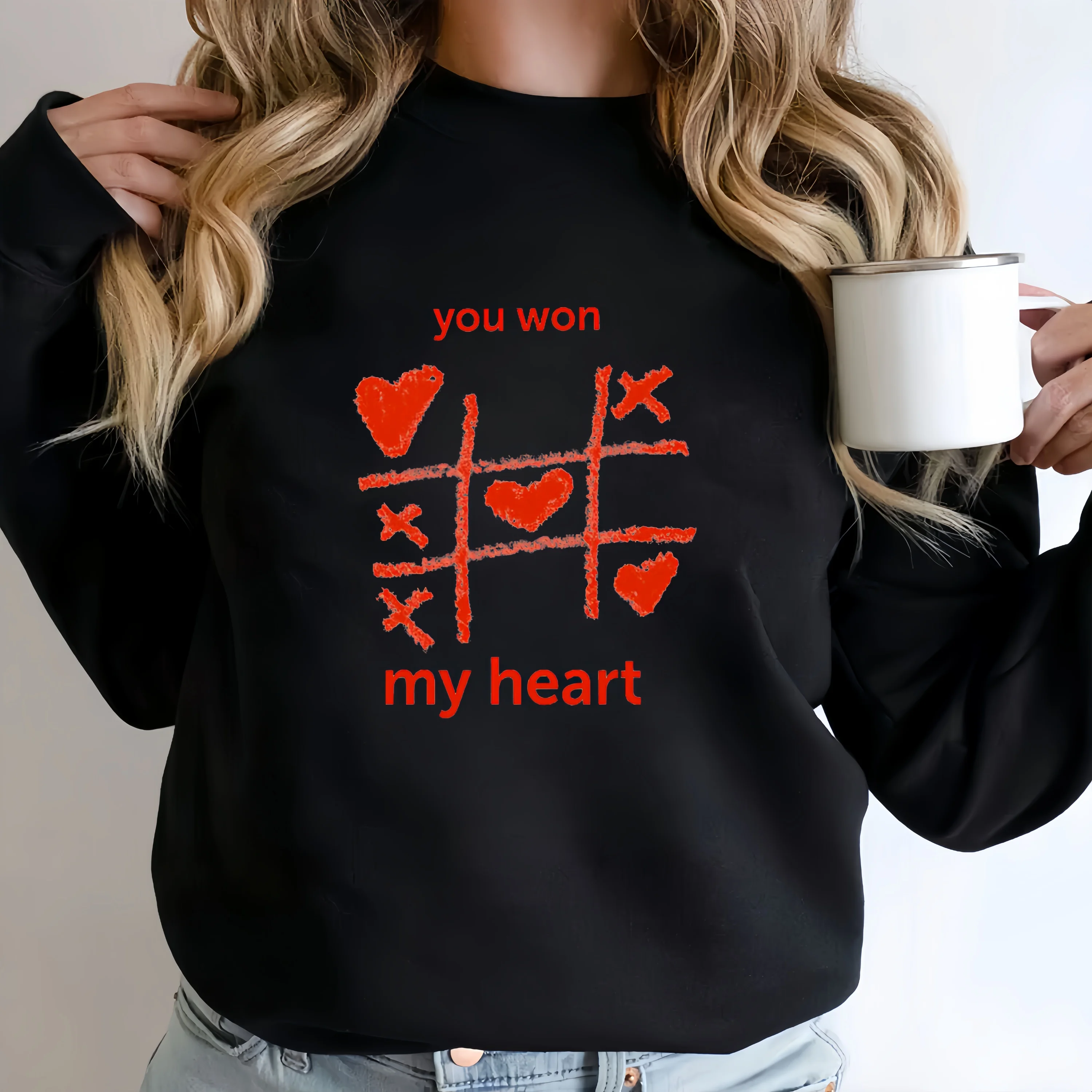 

Fashion Casual Long Sleeve Sweatshirt Women You Won My Heart Letter Graphic Print Crewneck Pullover Thin Spring