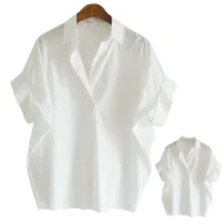 Chemisiers pour femmes, respirants, simples, manches courtes chauve-souris, chemises à col à séchage rapide, couleur unie, vêtements féminins, printemps été 3