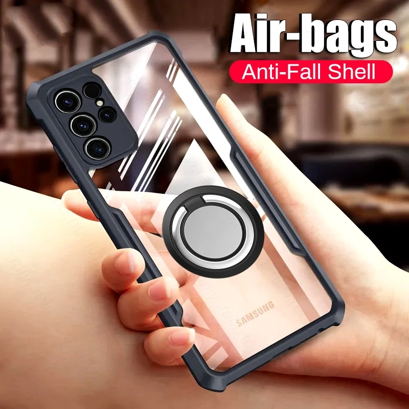 Funda Antiurto In Acrilico Trasparente Per Samsung Galaxy S23 Ultra Case Magnet Holder Ring Cover Samsungs S 23 Plus S23Ultra S23 +