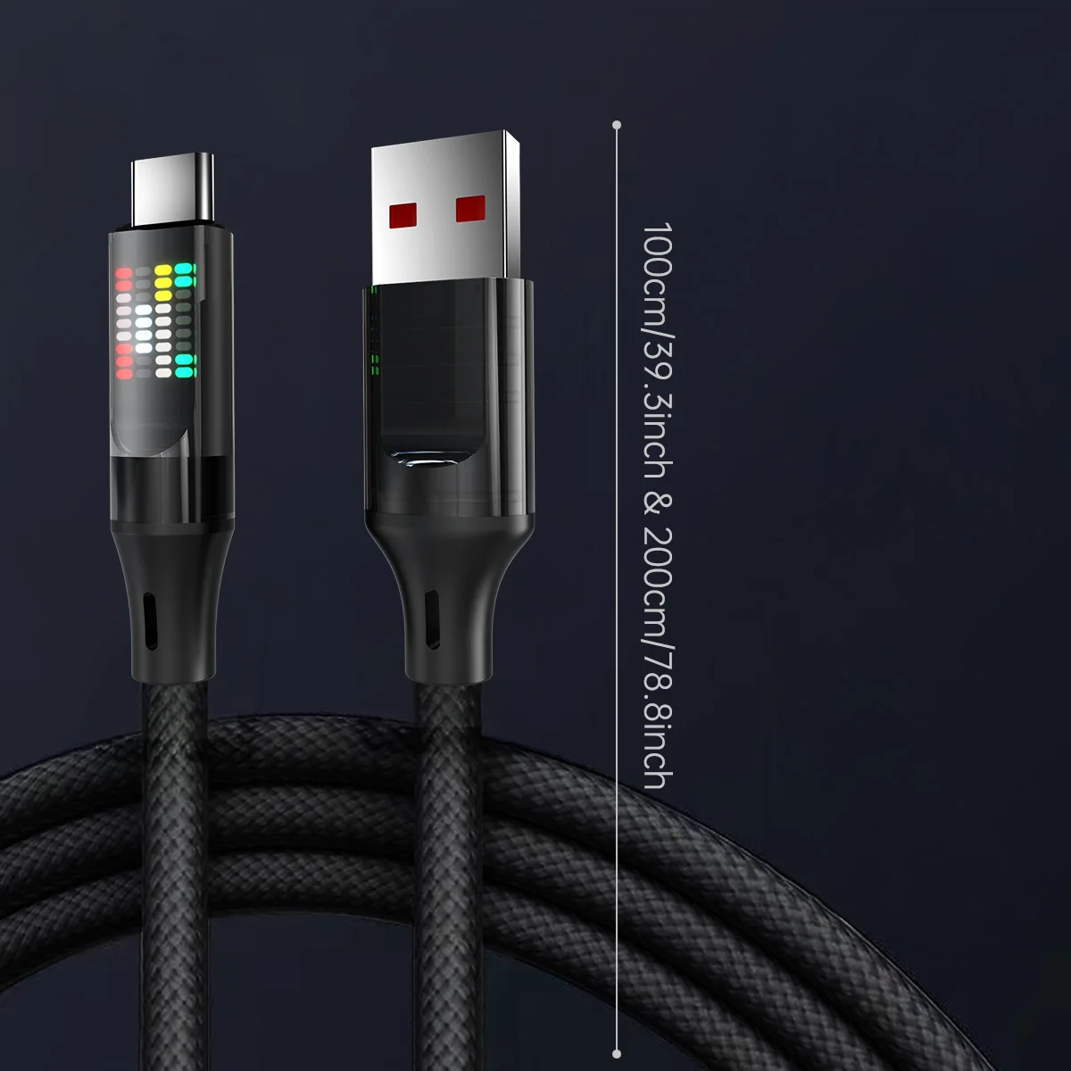 NNBILI 120W USBC to Type C 케이블, LED 조명이 있는 초고속 충전 케이블, 화웨이 삼성 S26용 USBA to Type-C 데이터 케이블