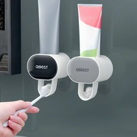 Adults&Children Automatic Dust-proof Toothpaste Dispenser Wall Mounted Stand Toothpaste Squeezer Holder Bathroom Accessories Set 1