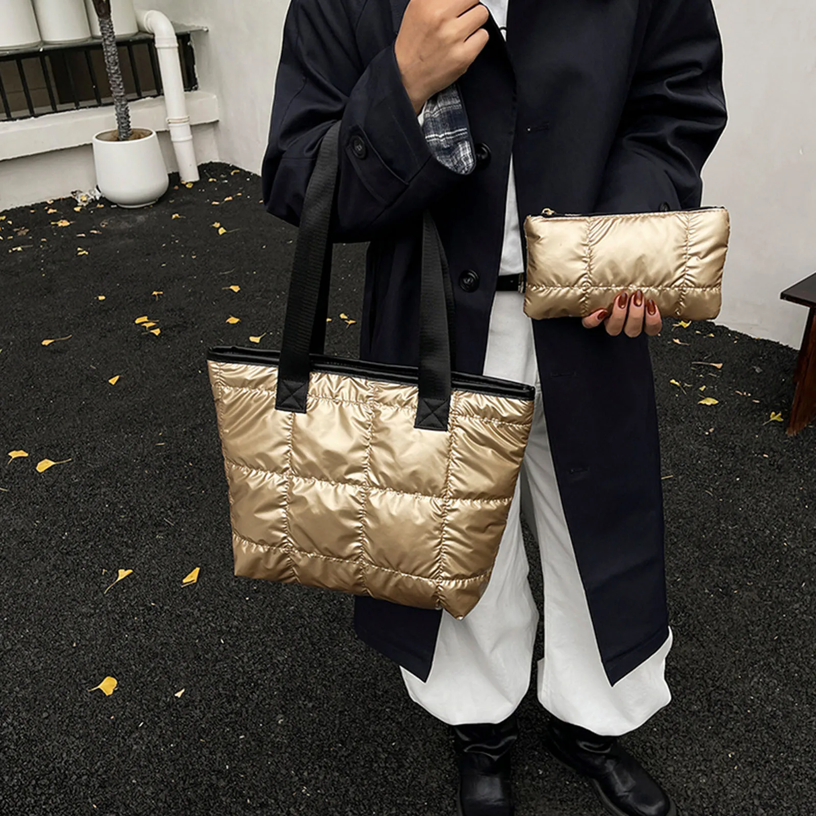 Women Cotton-Padded Quilted Underarm Bag Large-capacity Embroidery Thread Commuter Bag for Office Shopping Travel & Daily Use