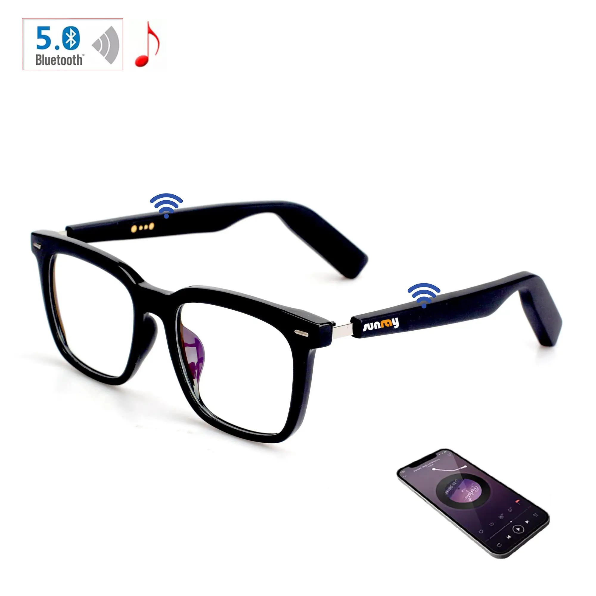 

Trendy Music Call Sunglasses Removable Bluetooth5.0 Smart Eyeglasses Fashion Designs Metal Frame Rechargeable Glasses