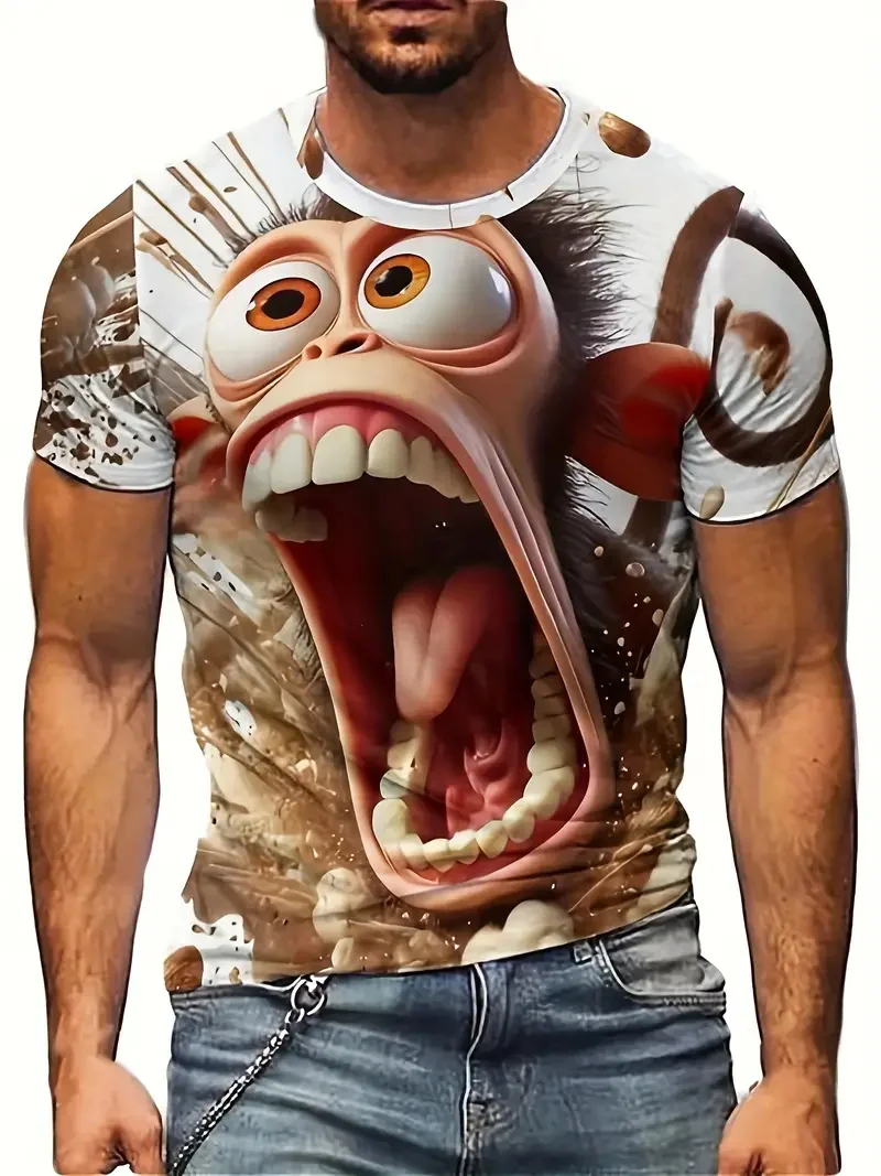 Men's Funny Monkey Graphic 3D Print Short Sleeve T Shirt