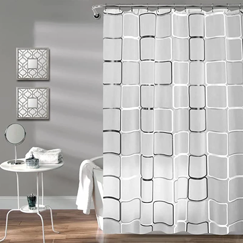Bathroom shower curtain, black and white plaid plastic shower curtain for bathroom decoration, waterproof transparent cur
