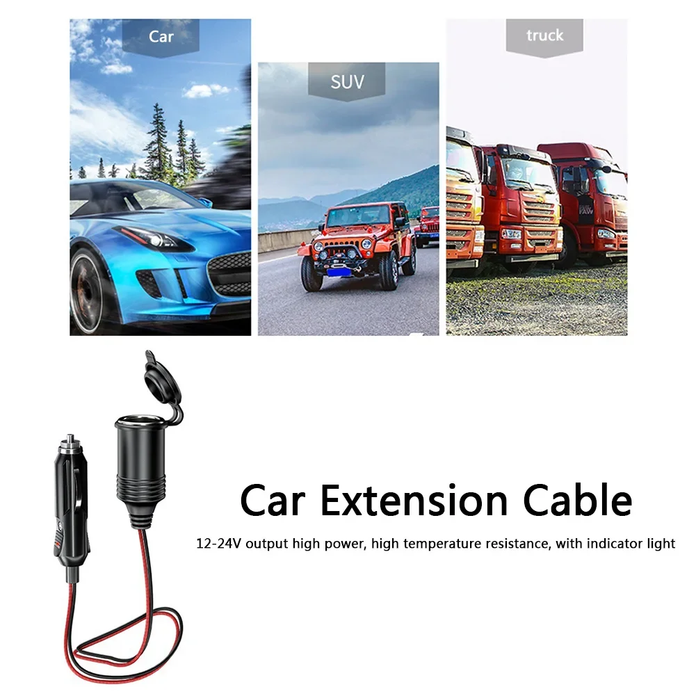 12V 24V 20A Socket Plug with Indicator Light Cigarette Lighter Female Power Extension Cable Car Male Female Extension Cable 2