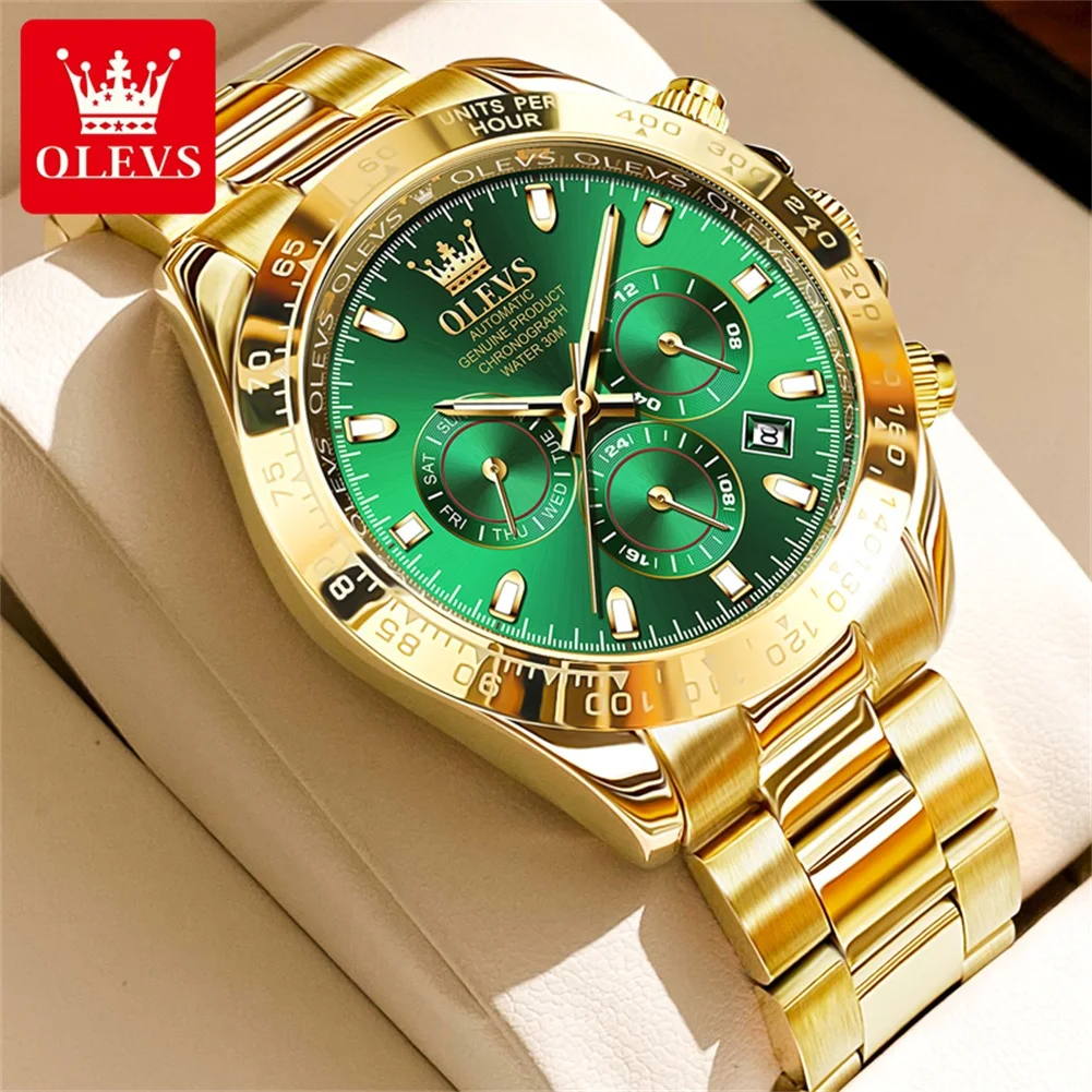 Olevs 9970 Orologio da Uomo in Acciaio Inossidabile con Logo Personalizzato, Oro