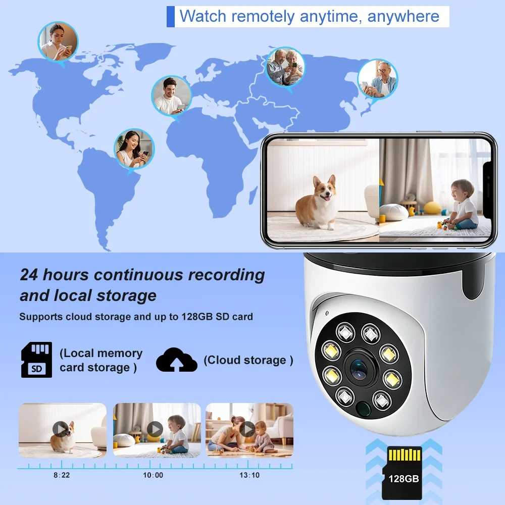 Indoor Camera Wifi Tuya Smart Life 6MP Dual Lens HD Dual Screen AI Auto Tracking PTZ Security Wireless Video Surveillance Camera 4