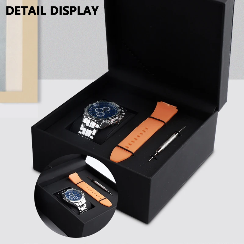 Watch Gift Packing Box with Watch Band Adjuster Tools Watch Case Pu Flap Black  Watch Box Single Organizador Free Custom Logo