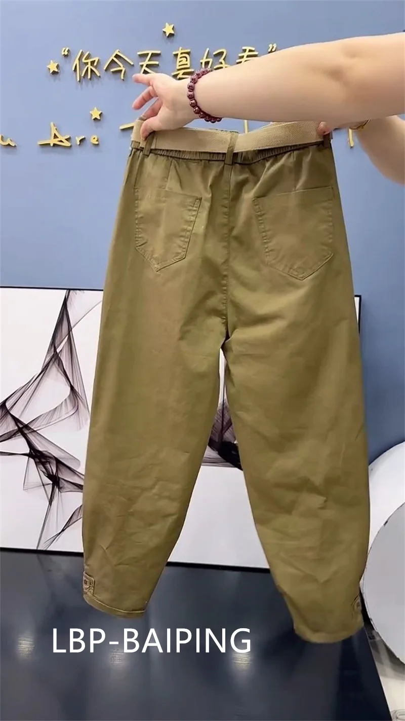 High-quality High Waist Solid Color Cotton Pants Women Fashion 2026 Autumn Loose Casual All-Match Harem Pants Trousers Ladies
