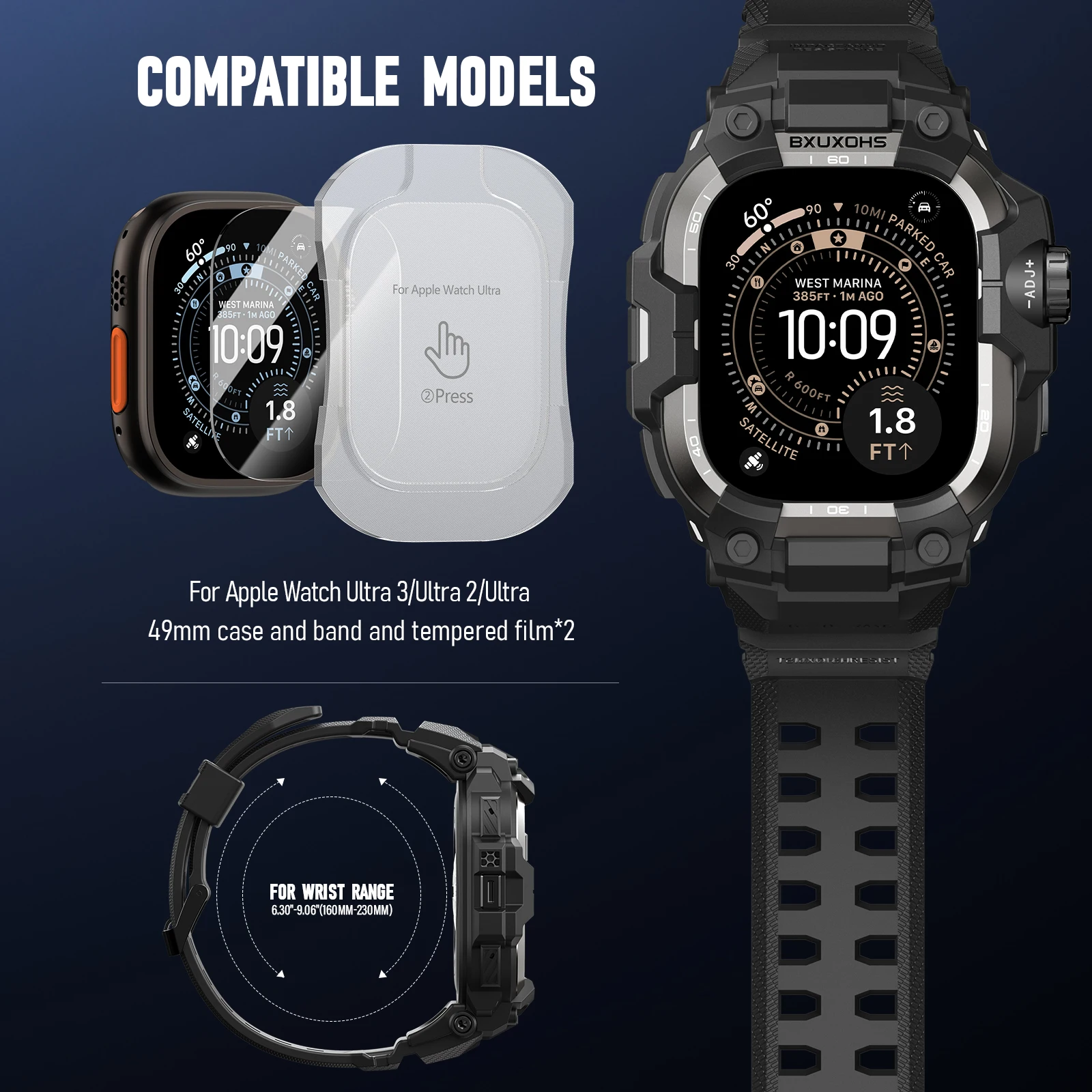 Enhanced Tactical Strap+ Metal Case Set for Apple Watch: 3-in-1 Bracelet, Cover, and Screen Protector