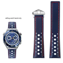 Premium Genuine Leather Watch Band, 22mm Blue - Exquisite Craftsmanship for Ultimate Comfort (Blue  red -silver)