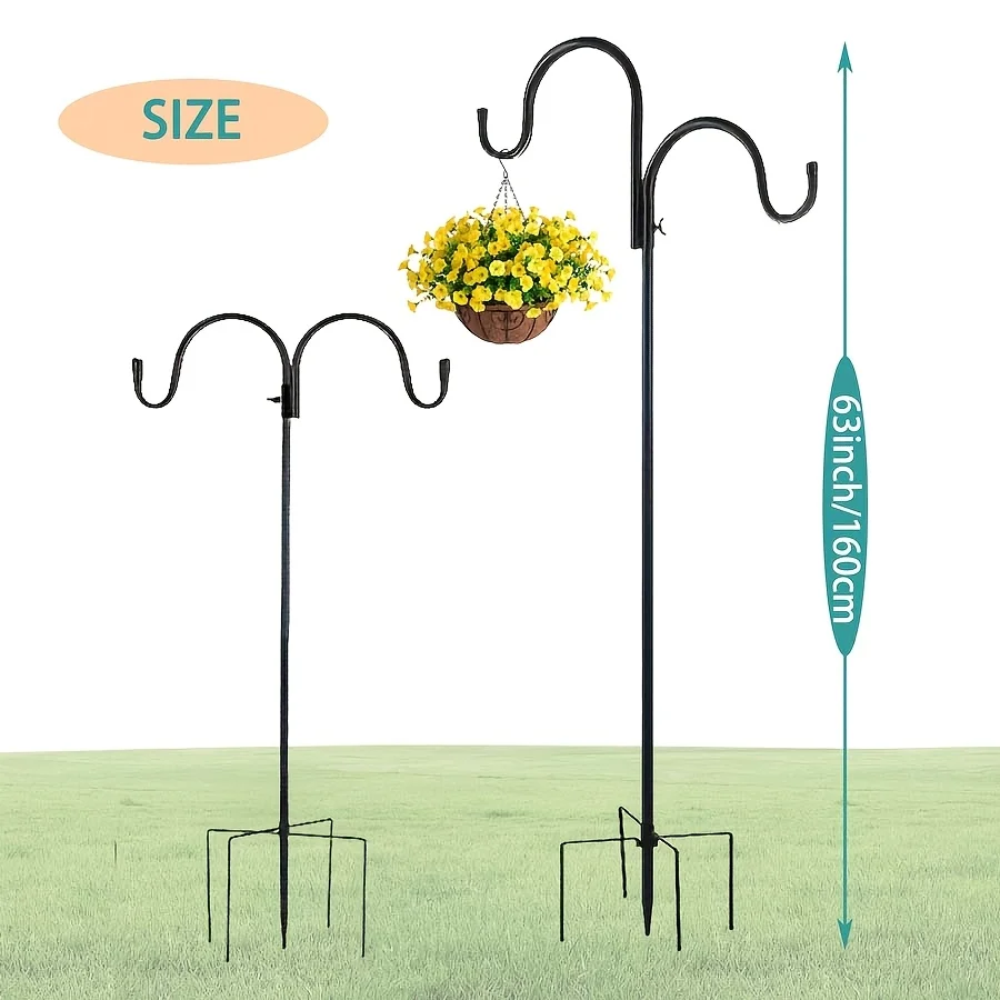 [Heavy Duty] Heavy Duty Garden Shepherd Hook 5-Prong Base Adjustable Bird Feeder Pole, Solar Light & Plant Hanger
