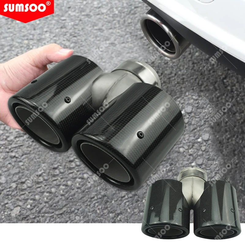 

1pcs 89mm Outlet Carbon Fiber Universal Y Type Rust-Proof Double Exhaust Pipe Muffler Tip Tail Throat Stainless Steel
