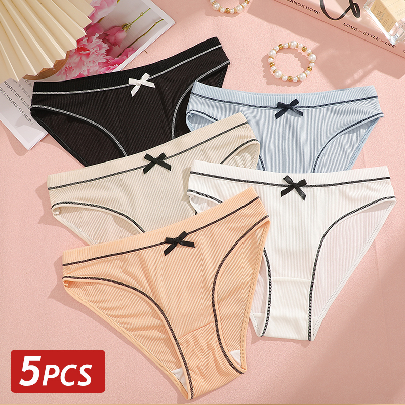 5PCS/Set Women Seamless Panties Girls Bow Cute Soft Underwear Female Breathable Briefs Student Intimates Lingerie Solid Color