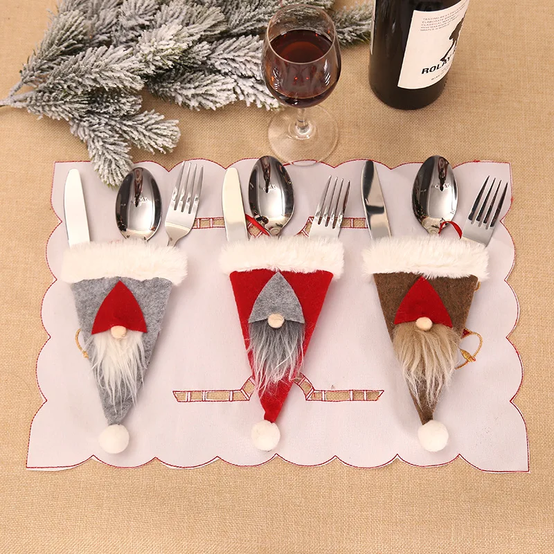 

1pcs Christmas Tableware Holder faceless doll Knife Fork Cutlery christmas Decorations for Home xmas Party New Year Table Decor
