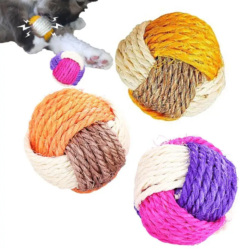 

Разноцветный мяч для кошек, сизальный мяч для кошек, Веселая игрушка, мячи для котят для тренировок, жевательные мячи, 3 шт., случайные цвета