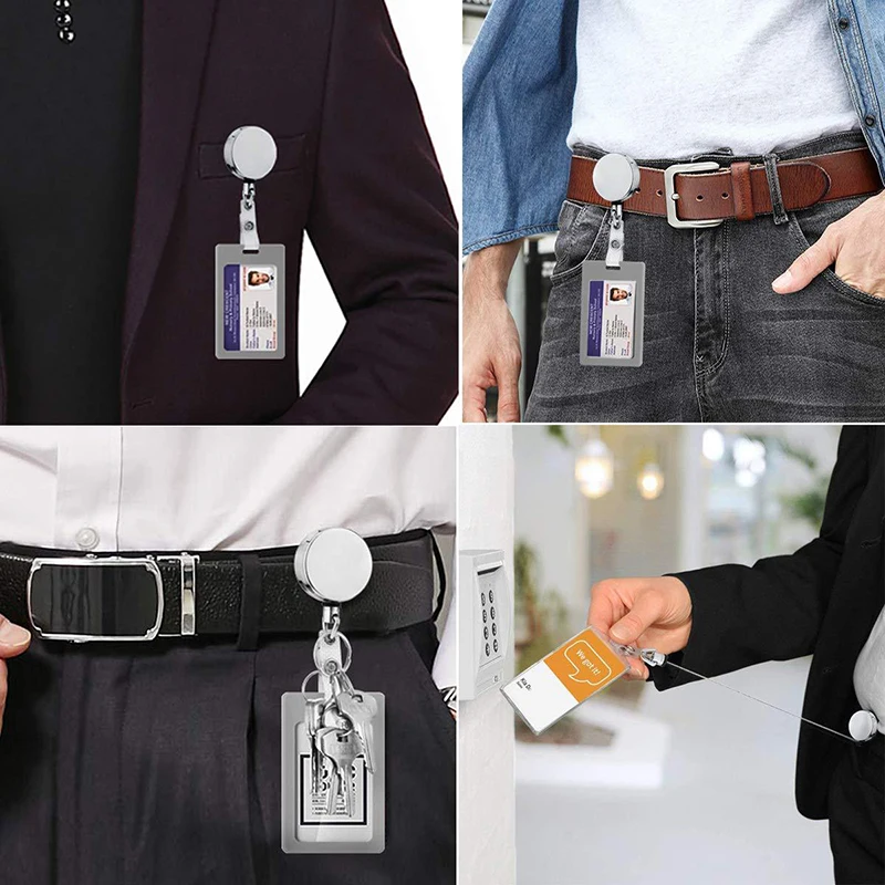Retractable Metal Keychain and Badge Holder with Recoil Clips