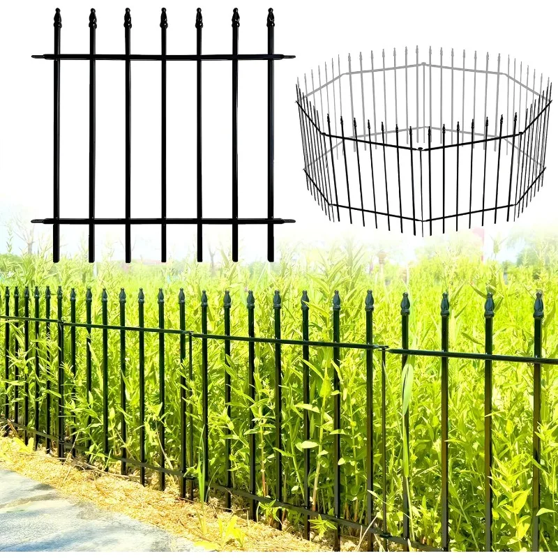 Metal Decorative Garden Fence 24" Wide x 24" High (5 Panels, Total Length 10 feet), Metal Border Folding Fence, Landscape