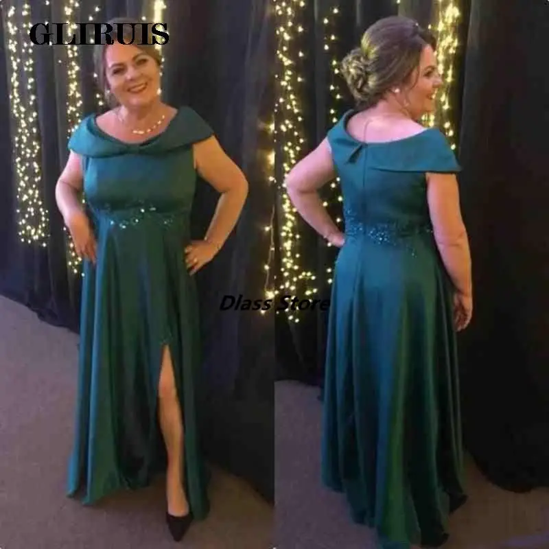 

Long Mother Of The Bride Dresses A Line Plus Size Off Shoulder Green Side Split Slit Vintage Formal Evening Gowns 2022