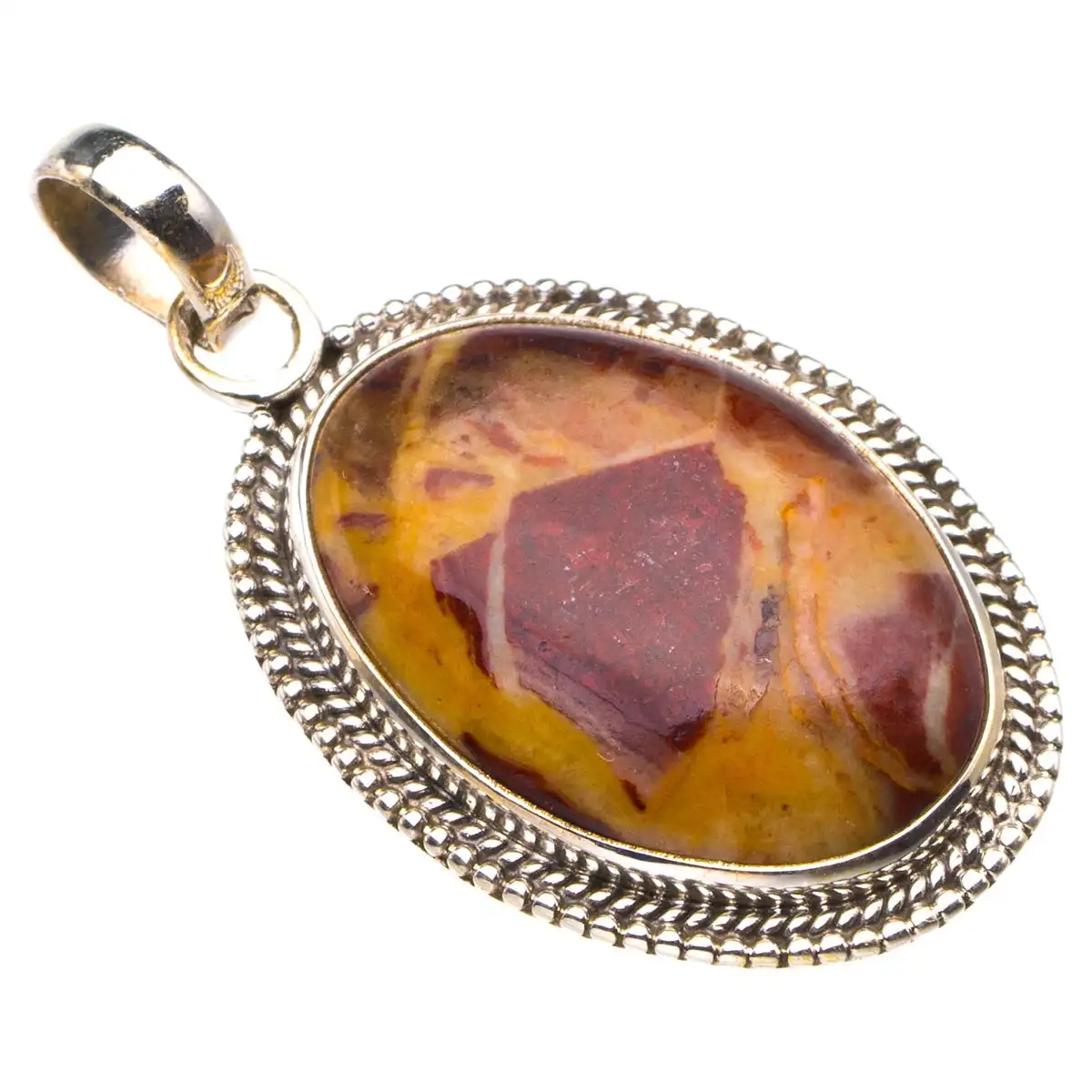 

Natural Jasper Handmade 925 Sterling Silver Pendant 1.5" D2355