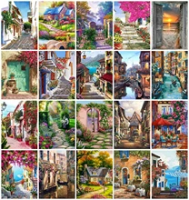 

AZQSD Oil Painting Drawing On Canvas Street City Town On Canvas Handmade Painting By Numbers Landscape Frameless Wall Decor Gift