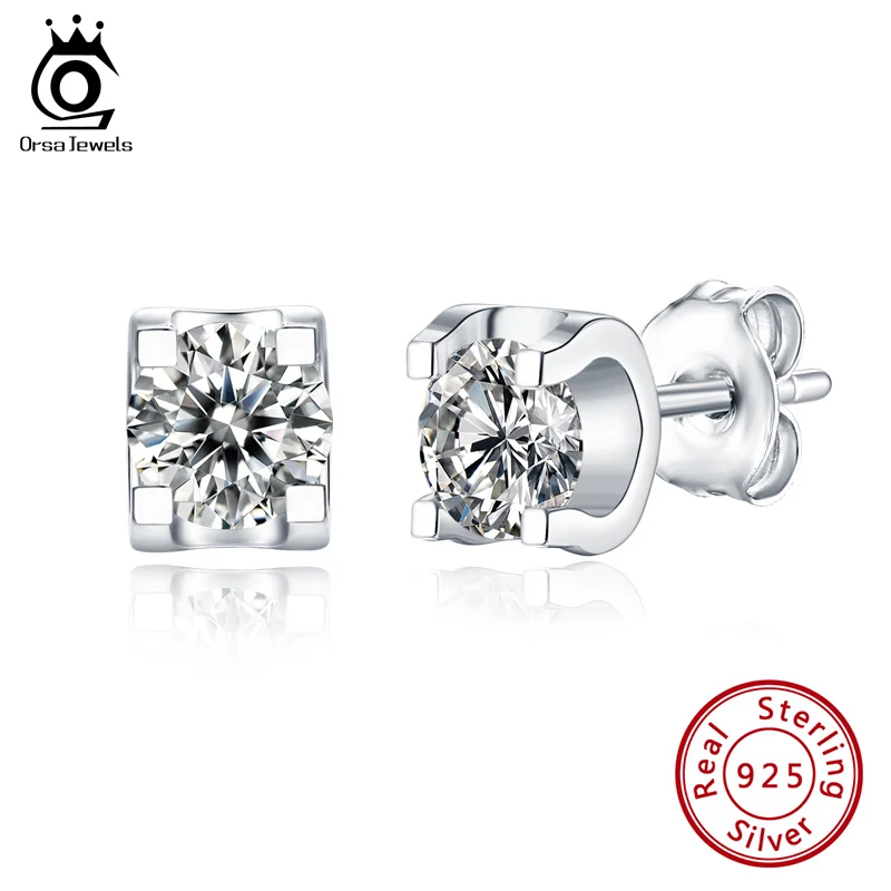 

ORSA JEWELS Real 925 Sterling Silver Clear AAAA CZ Stud Earrings for Women Simple Wedding Anniversary Silver Fine Jewelry APE57