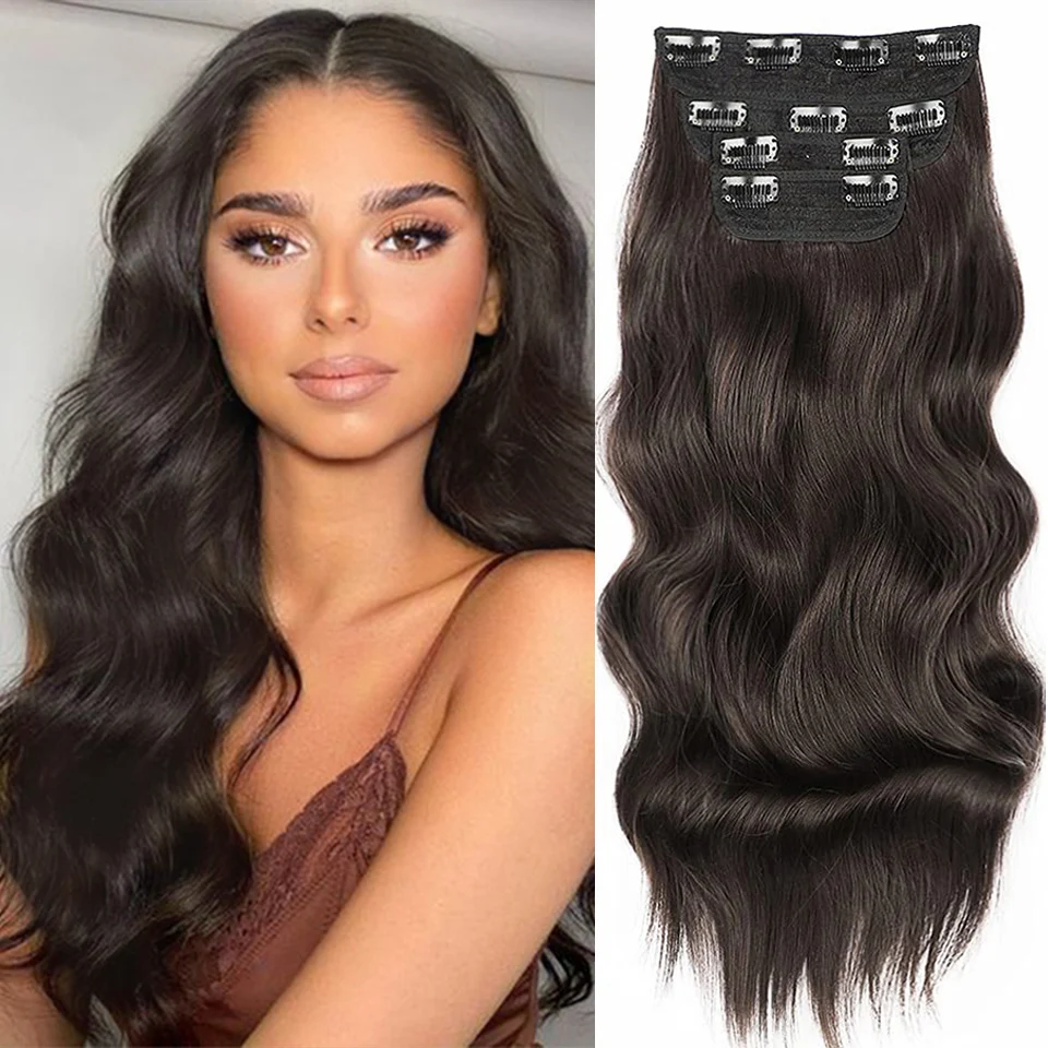 7Pcs Clip in Human Hair Extensions 100% Real Human Hair Clip in Extensions Clip-on Pieces Straight Remy Black