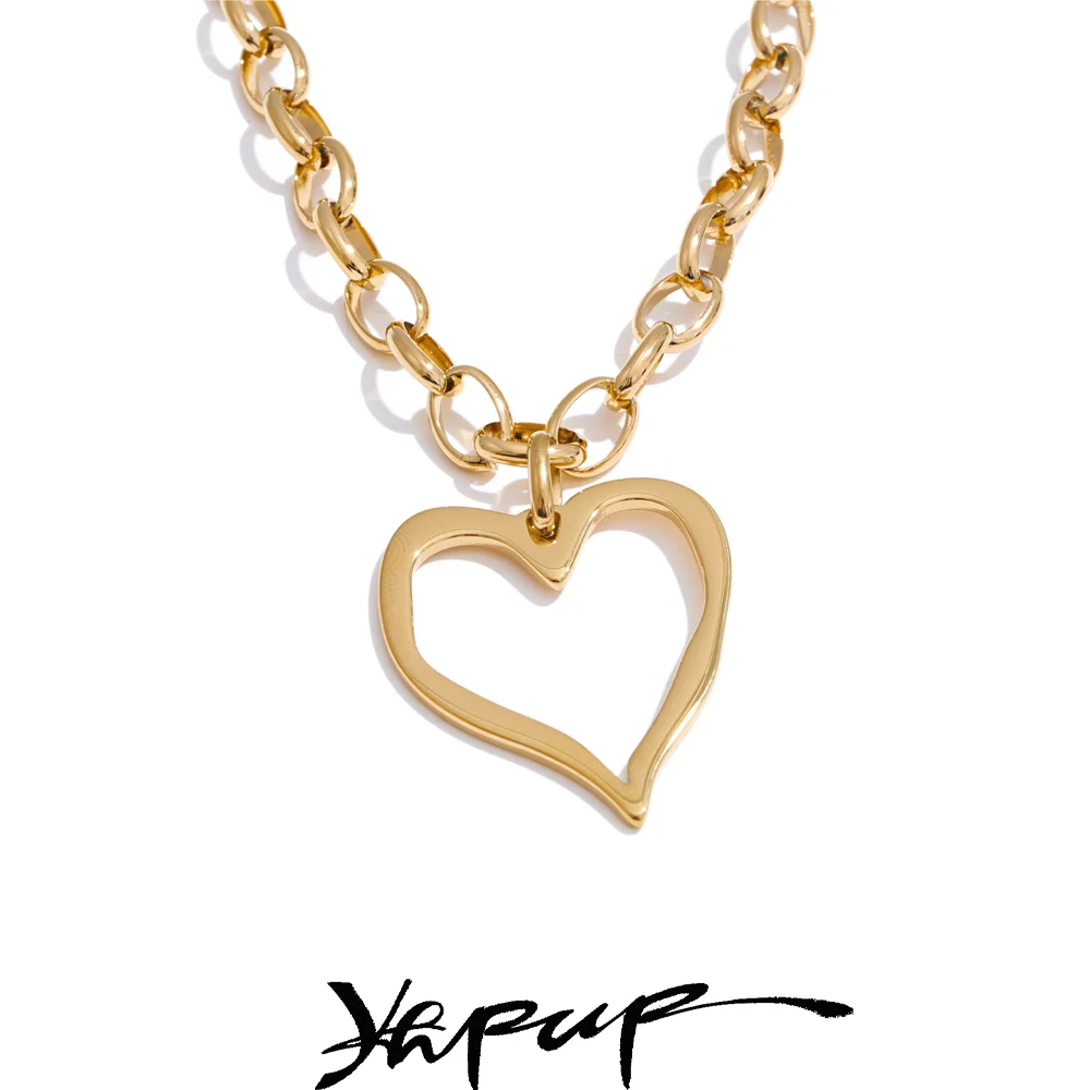 Yhpup Stainless Steel Heart Drop Chain Necklace