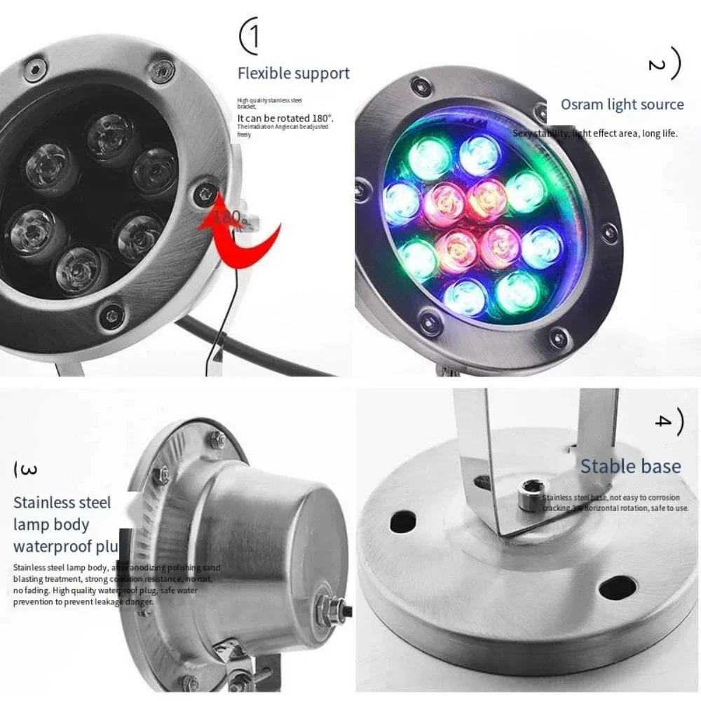 Description Picture 5 of itemAC/DC12V LED Underwater Lights RGB/Green/Blue/Yellow/White 6W 12W 18W 24W 30W 36W for Outdoor Garden Landscape Pool Spot Light