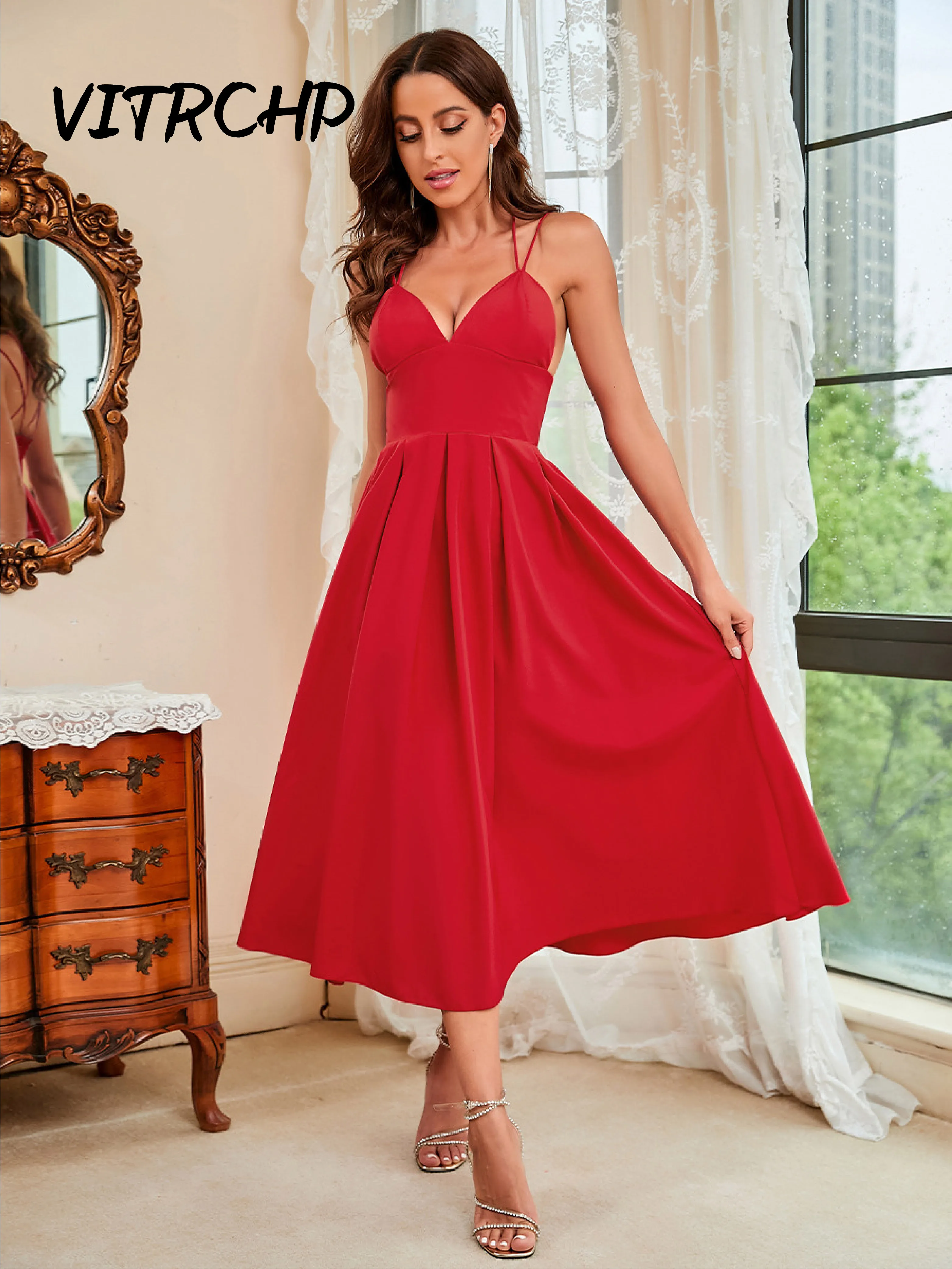 

Vestidos De Noche Slim Backless Satin Evening Gown Strappy Deep V Neck Ankle Length Prom Padded Stretch Wedding Party Dresses