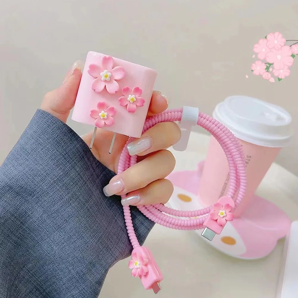 Elegant 3D Pink Flower Charger Protector Sleeve