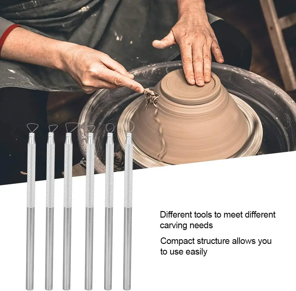 Outils de poterie en argile polymère en alliage d'aluminium, outils de sculpture en céramique, fil de ruban caraté, boucle d'extrémité, ensemble d'outils irrigation, 6 pièces 3