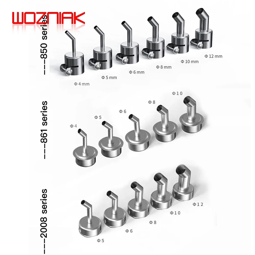 WOZNIAK 경사 핫 에어 깍지, 861 850 퀵 2008, 45 도 마더보드 칩, 이니폼 가열 에어건 헤드와 호환