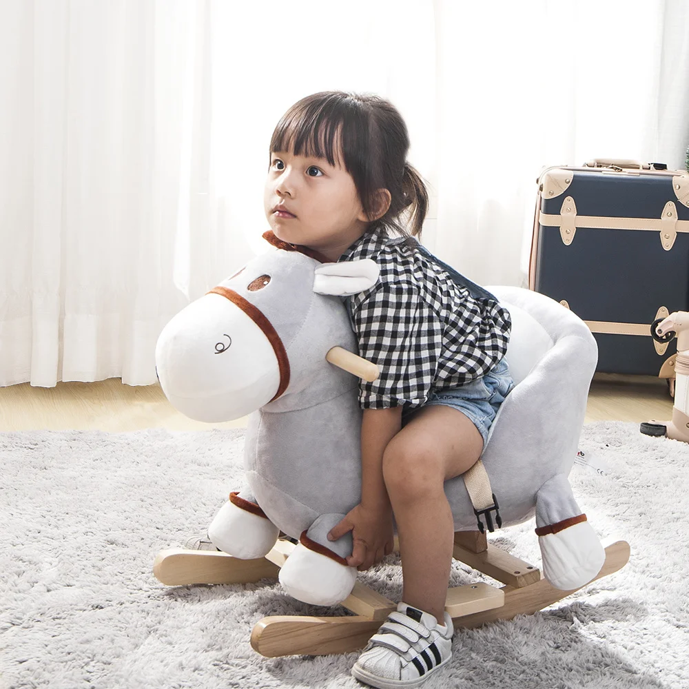 (donkey), Grey Rocking Horse Toys, Plush Rocking Horse, Toddler Rocking