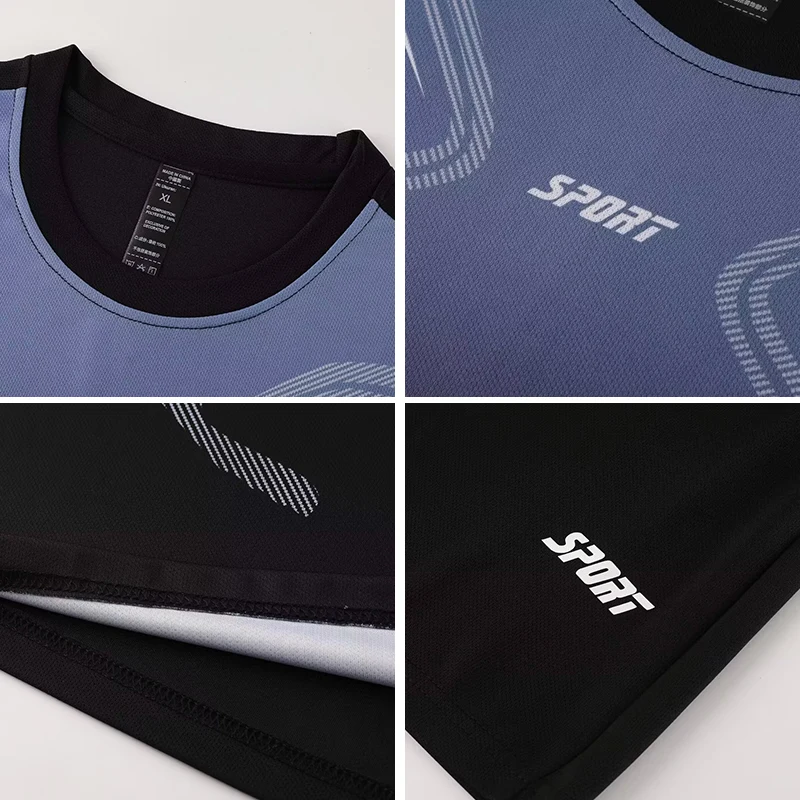 Summer Gradient Sportswear Men's Women's Casual Quick-drying T-shirt + Shorts Running 2-piece Set Basketball Fitness Men's suit